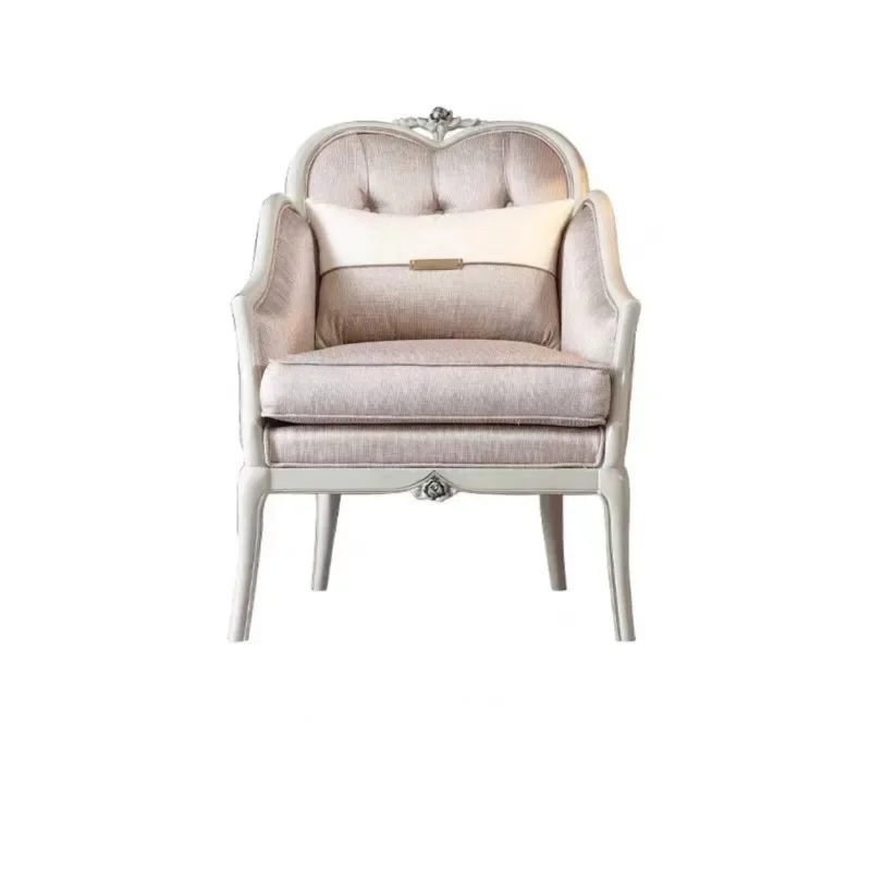 

French light luxury palace wood carving flower single leather sofa, European villa leisure master chair balcony sofa