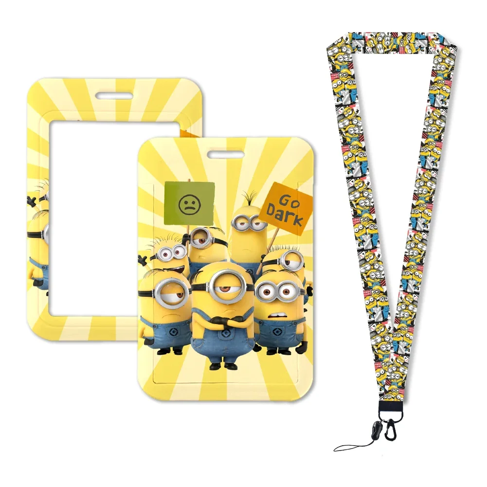 Minions Cute Fanny Design Work Card Holder Work Permit Name Badge with Keychains Student Id Card Lanyard Holder Accessories