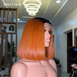 Super Double Drawn Vietnamese Straight 4x4 5x5 Lace Closure Bob Wigs Pre Plucked Human Hair 13x4 Ombre Orange Glueless Bob Wigs