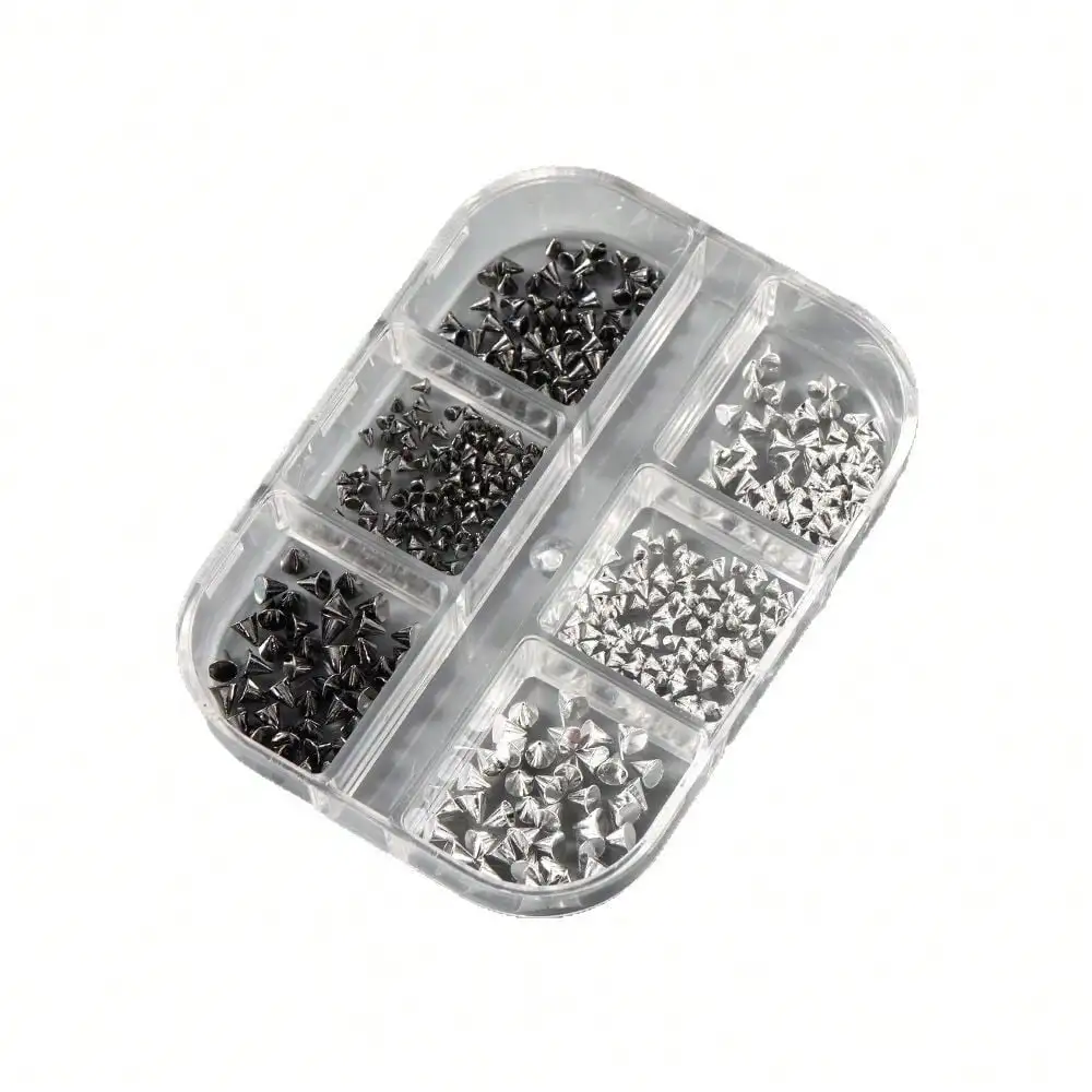 6 Grids Metal Nail Studs Black Silver Spike Rivets 3D Nail Art Charms DIY Manicure Decor for Nails view 5