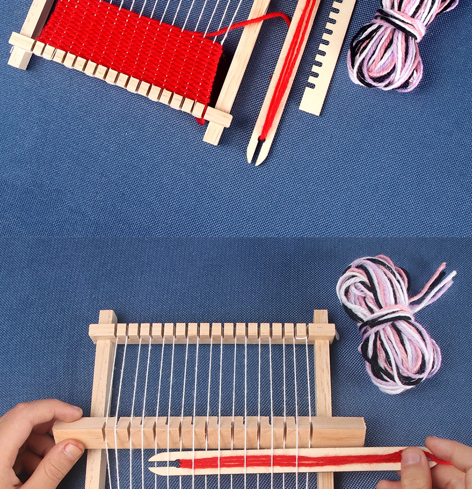 Qjh Mini Webstuhl Kinder Multi-Craft Holz Strick webstühle Set Webstuhl Holz Spinnrad DIY gewebtes Set für Anfänger – Detail 3