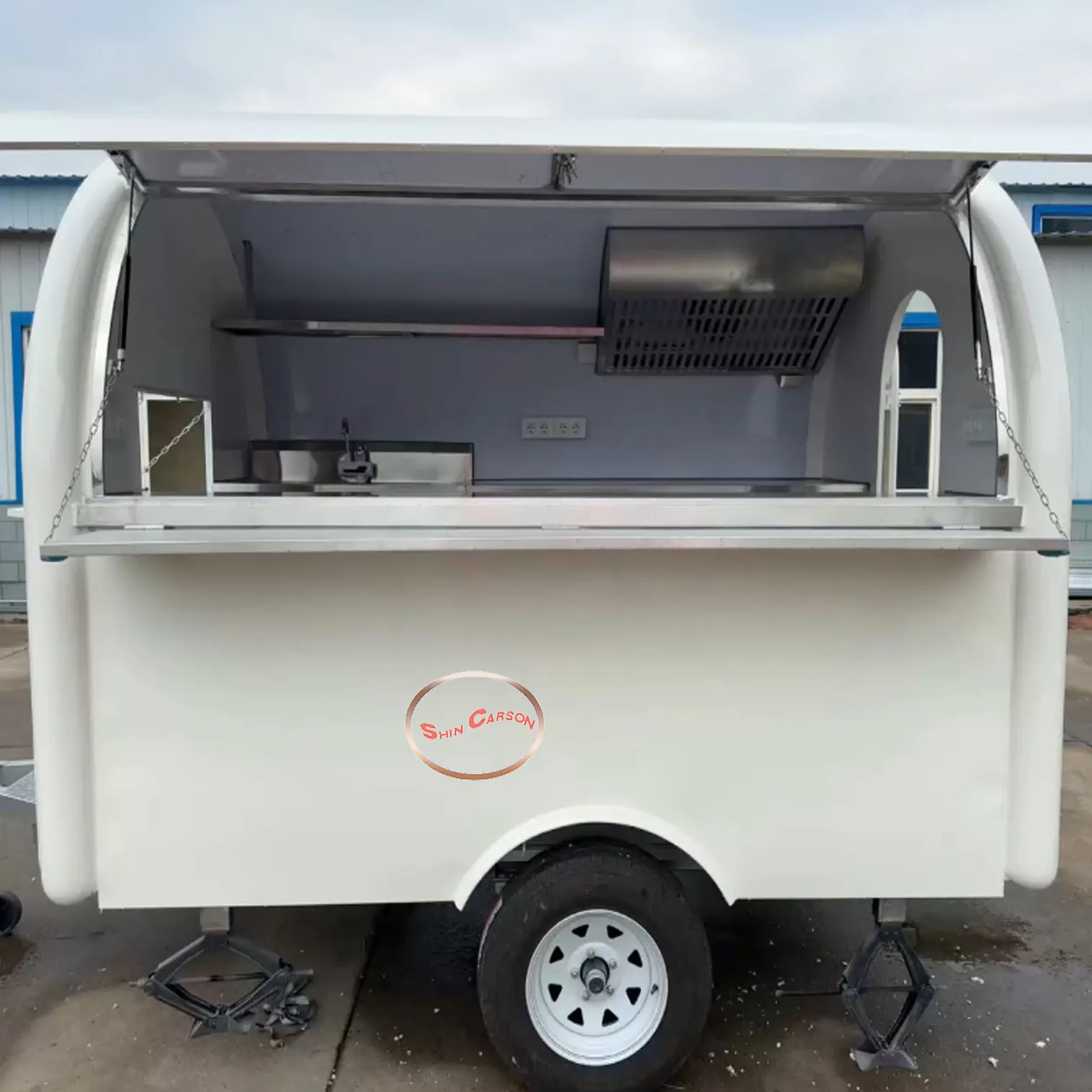 

White Outdoor Mobile Catering Vending Trailer - Simple Practical Easy to Operate Food Service Trailer for Business Use