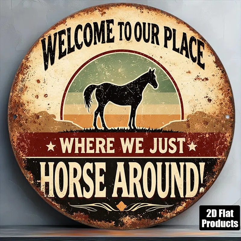 1pc 8*8In/20X20Cm 2D Flat Round Sign, Vintage Plaque about 