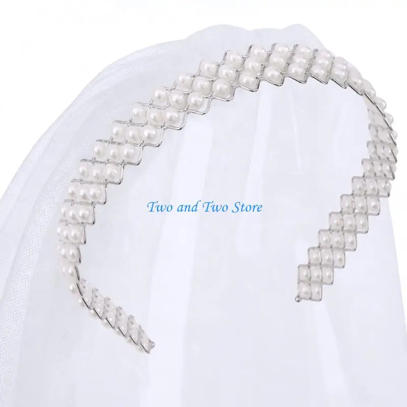 HX6F White Pearls Applique Bridal Veils Effortless Wear For Classical Weddings