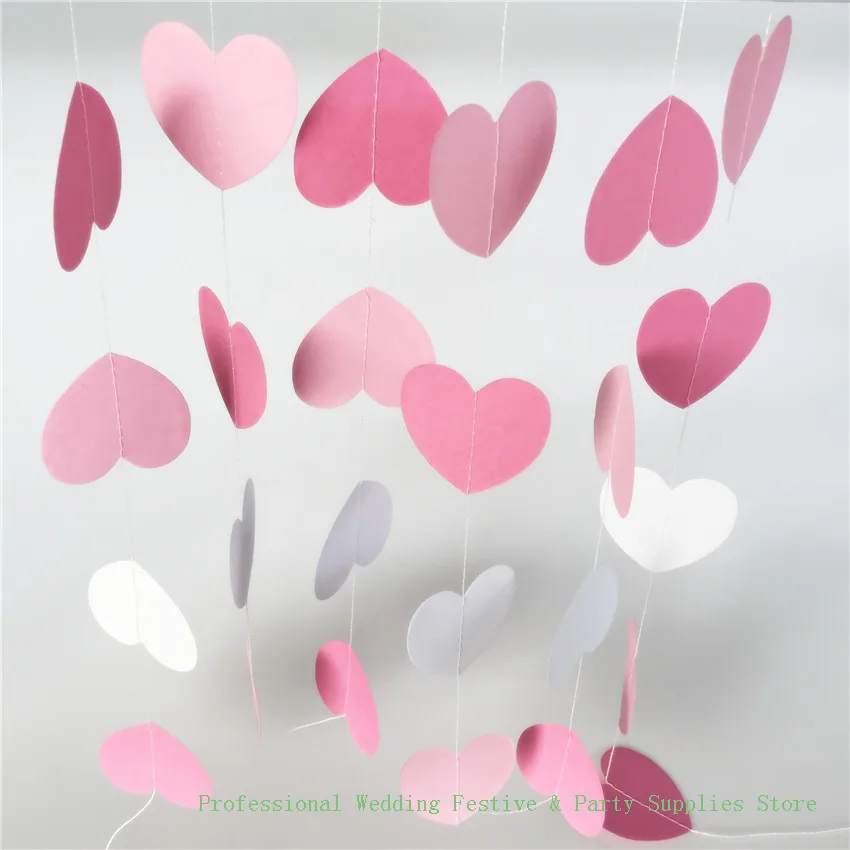 2M Fashion Paper Heart Garlands 5cm Heart Children Room Wall Hanging Chain String Birthday Wedding Party Banner Home Decor