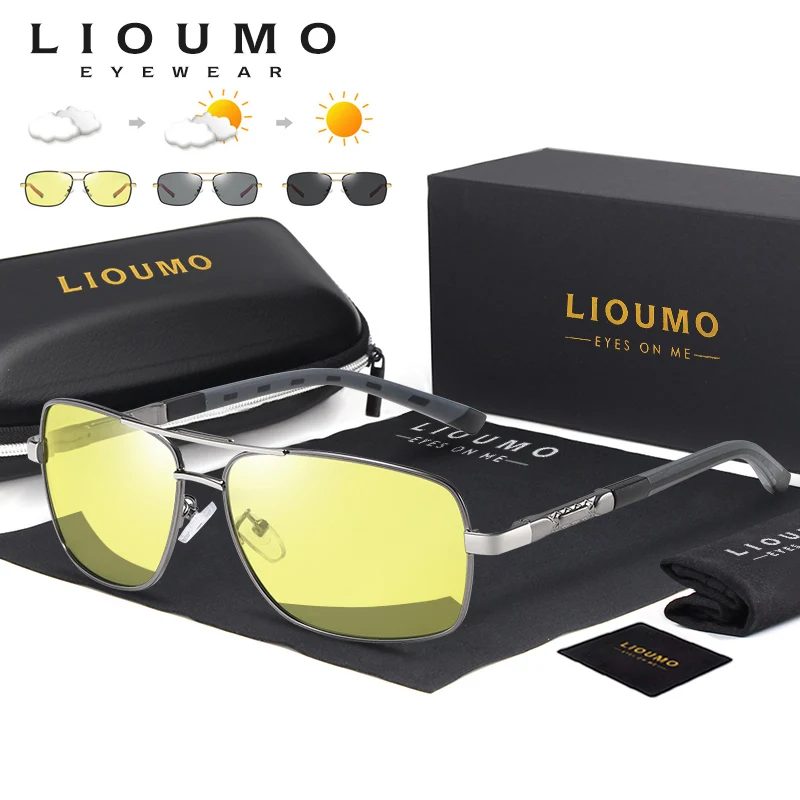 

LIOUMO Square Photochromic Polarized Sunglasses Men Day Night Driving Glasses Women Chameleon Eyewear UV400 gafas de sol hombre