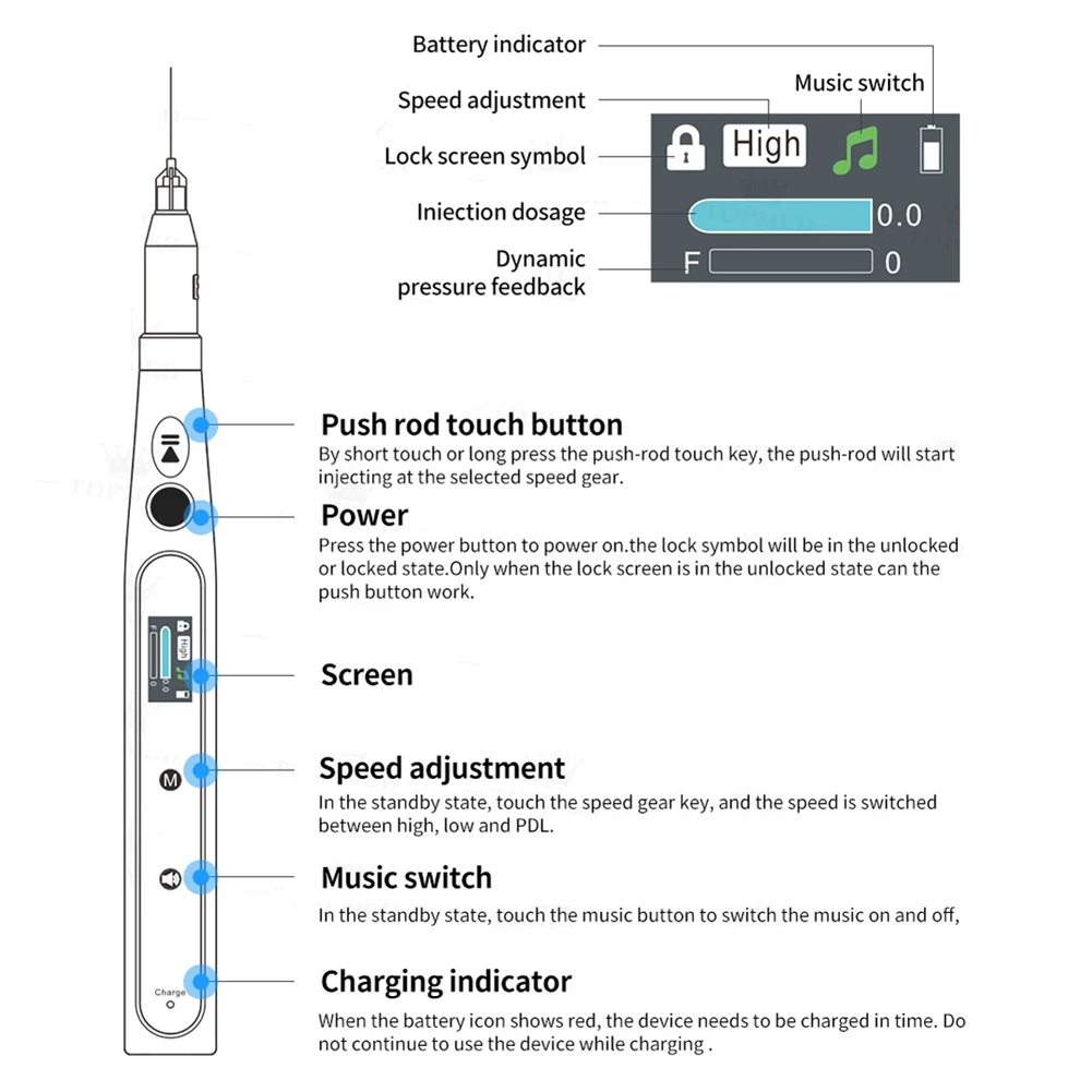 Injecteur d\'anesthésie dentaire intelligent sans fil avec écran LCD, seringue d\'anesthésie locale orale, stylo indolore, dispositif de tube