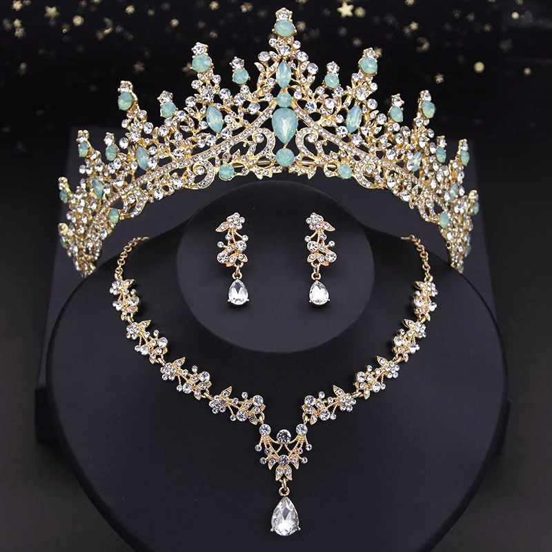 Princess Crown Jewelry Sets for Women Wedding Bride Tiaras and Necklace Earring Set Bridal Prom Dubai Costume Accessories