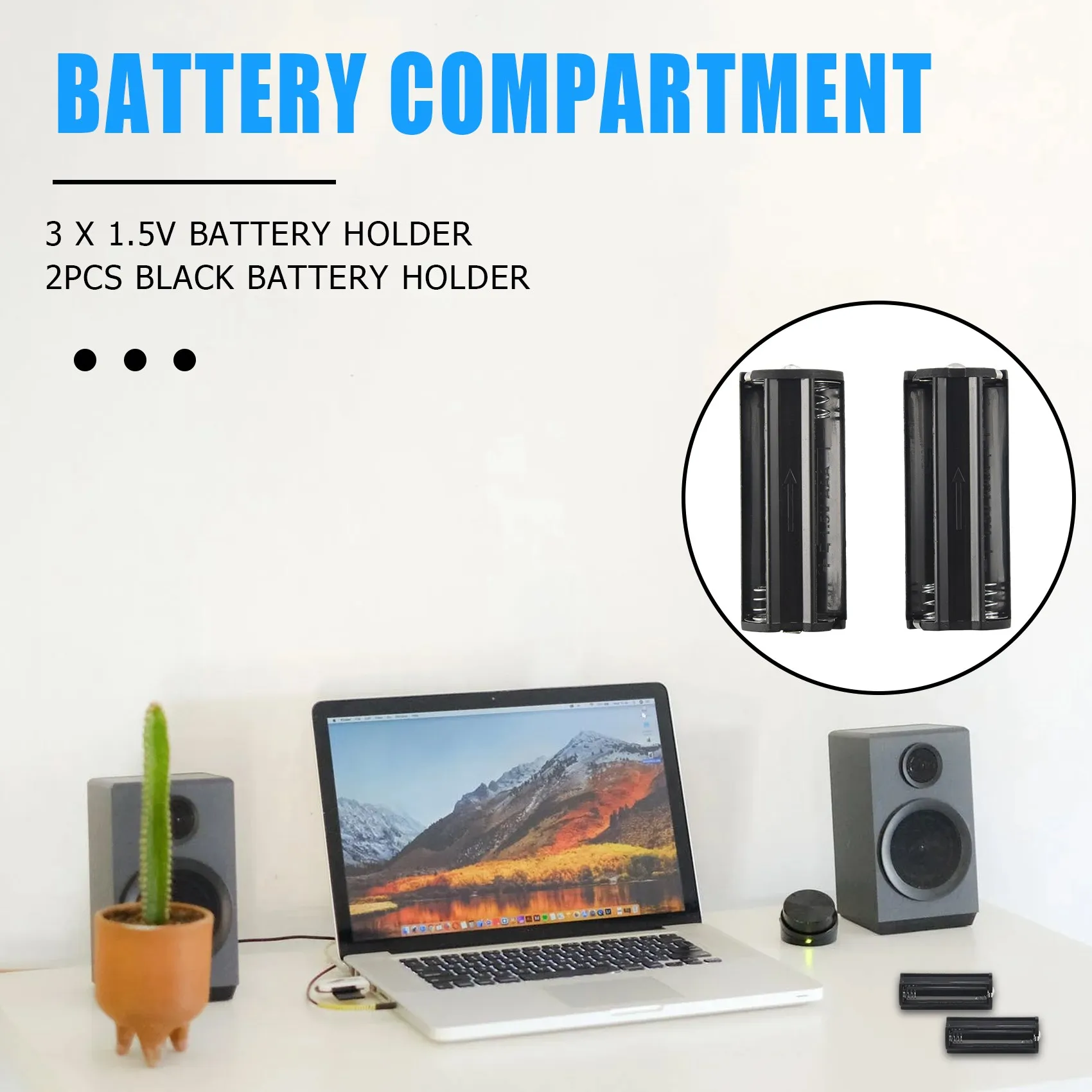 Tempat baterai hitam, senter baterai 3x1.5V AAA 2 buah