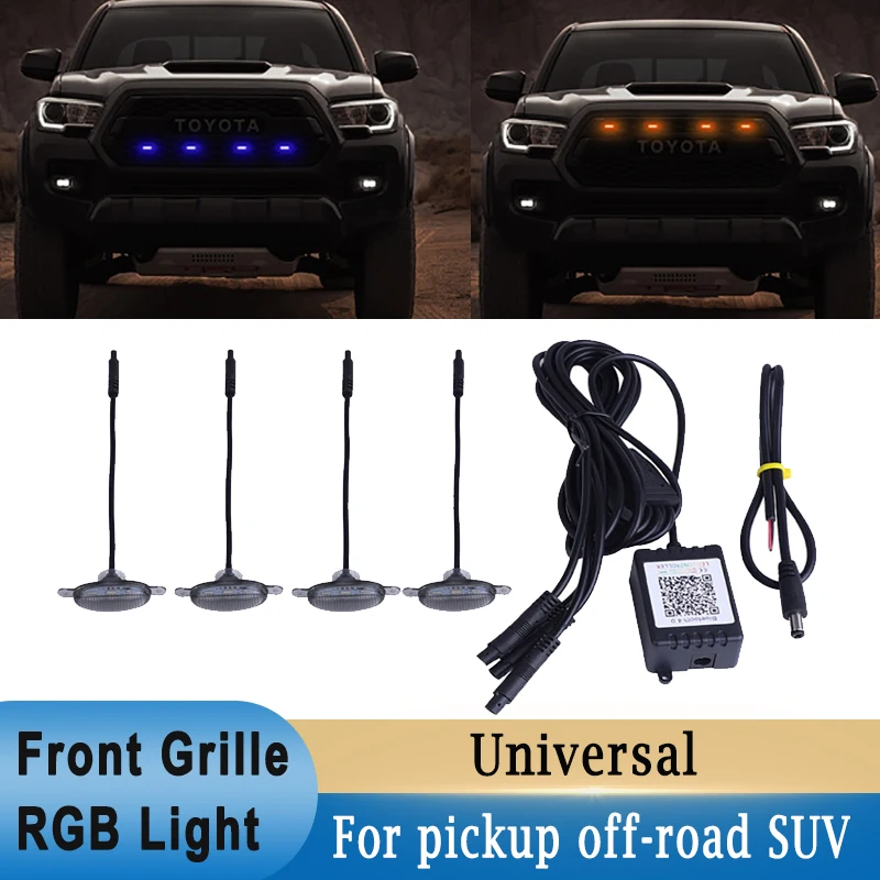 Universal Front Grille RGB LED Light 7 Colors Gradient Music Timing Modes for Truck Off Road SUV Pickup Decoration Light