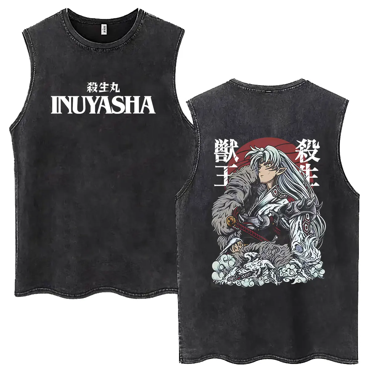 Washed Vintage Anime Inuyasha Sesshomaru Merch Tank Tops Men Women Casual Oversized T-shirt Men's Funny Cartoon Sleeveless Vest