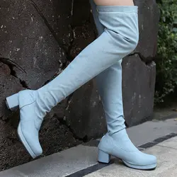 Denim Jeans Blue Black Stretch Overknees Winter Women Shoes Platform Chunky High Heels Long Over-the-knee Thigh Zip Back Boots