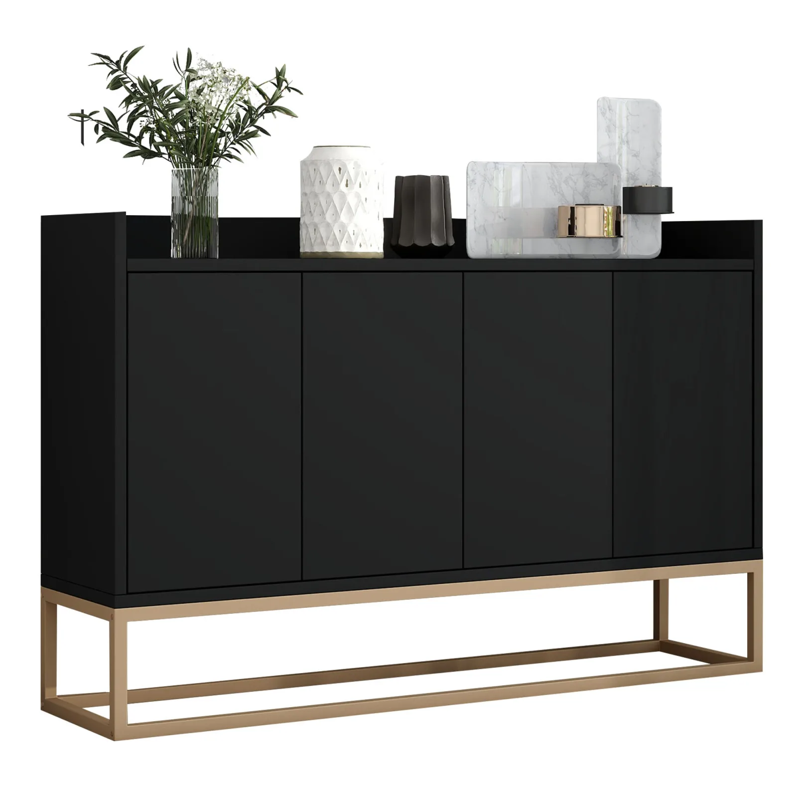 Rosahqnda Modernes dressoir in minimalistische stijl, 4-deurs greeploze buffetkast voor eetkamer, woonkamer, keuken - afbeelding 2