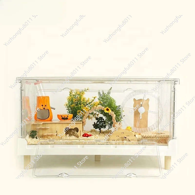 Hamster Cage 70cm Acrylic Transparent Foldable Guinea Pig Cage Landscape Indoor Cage with Disassembled Roof Top for Small Pets
