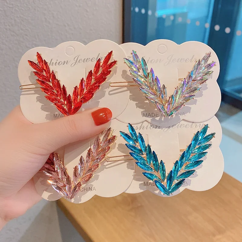 الفاخرة الساطع كريستال مشبك شعر للنساء الكورية V شكل مشبك دبابيس الشعر الفتيات إكسسوارات الشعر أغطية الرأس موضة الحلي هدية