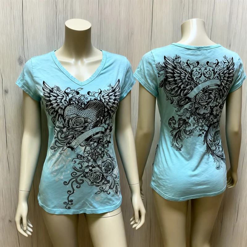 American Retro Hottie T-shirt Subculture Punk Aesthetic Print Tshirts Summer Slim V-neck Harajuku Tees Women Popular Street Tops
