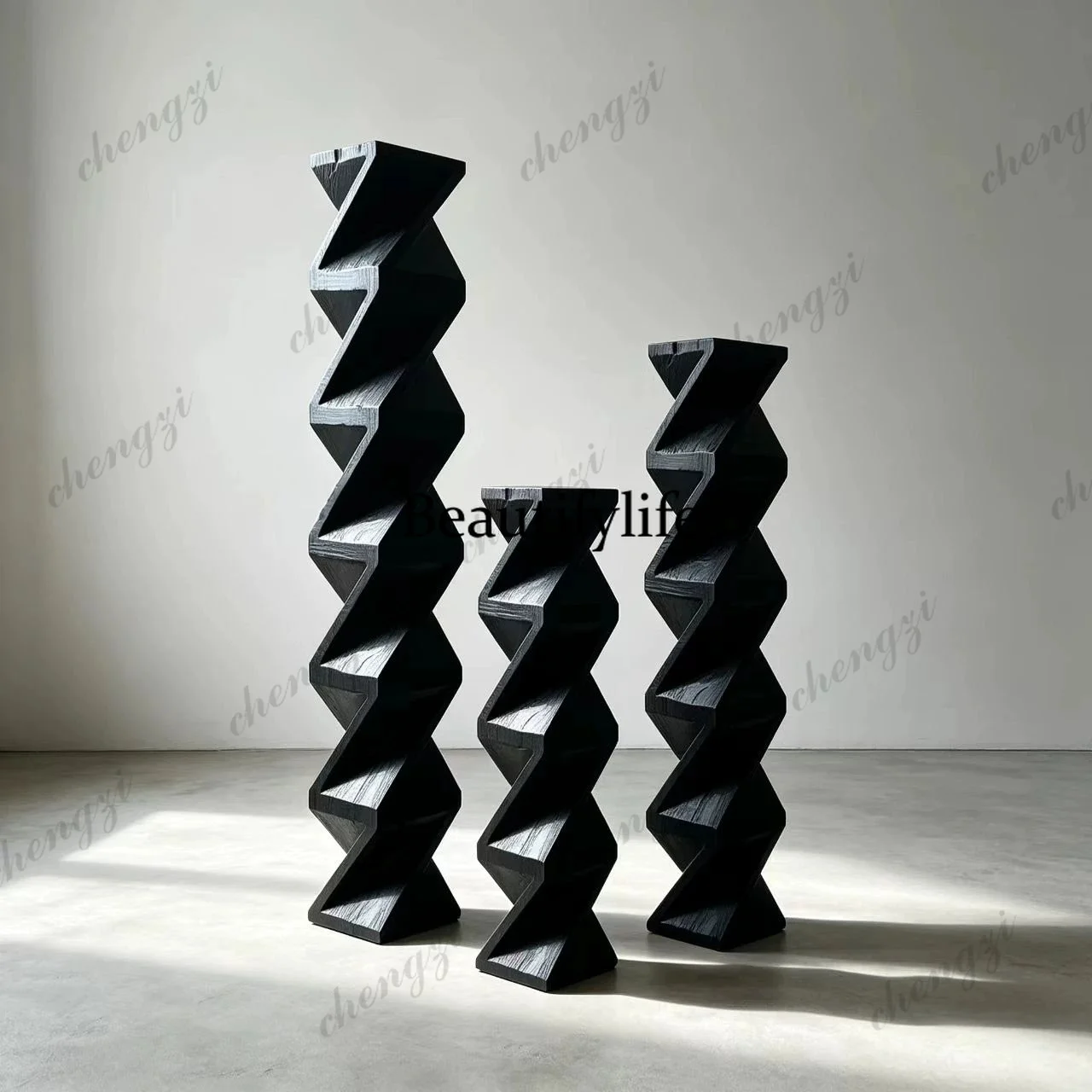 Quiet wind carbon black square spiral vertical ornament designer creative decoration homestay hotel creative floor ornament