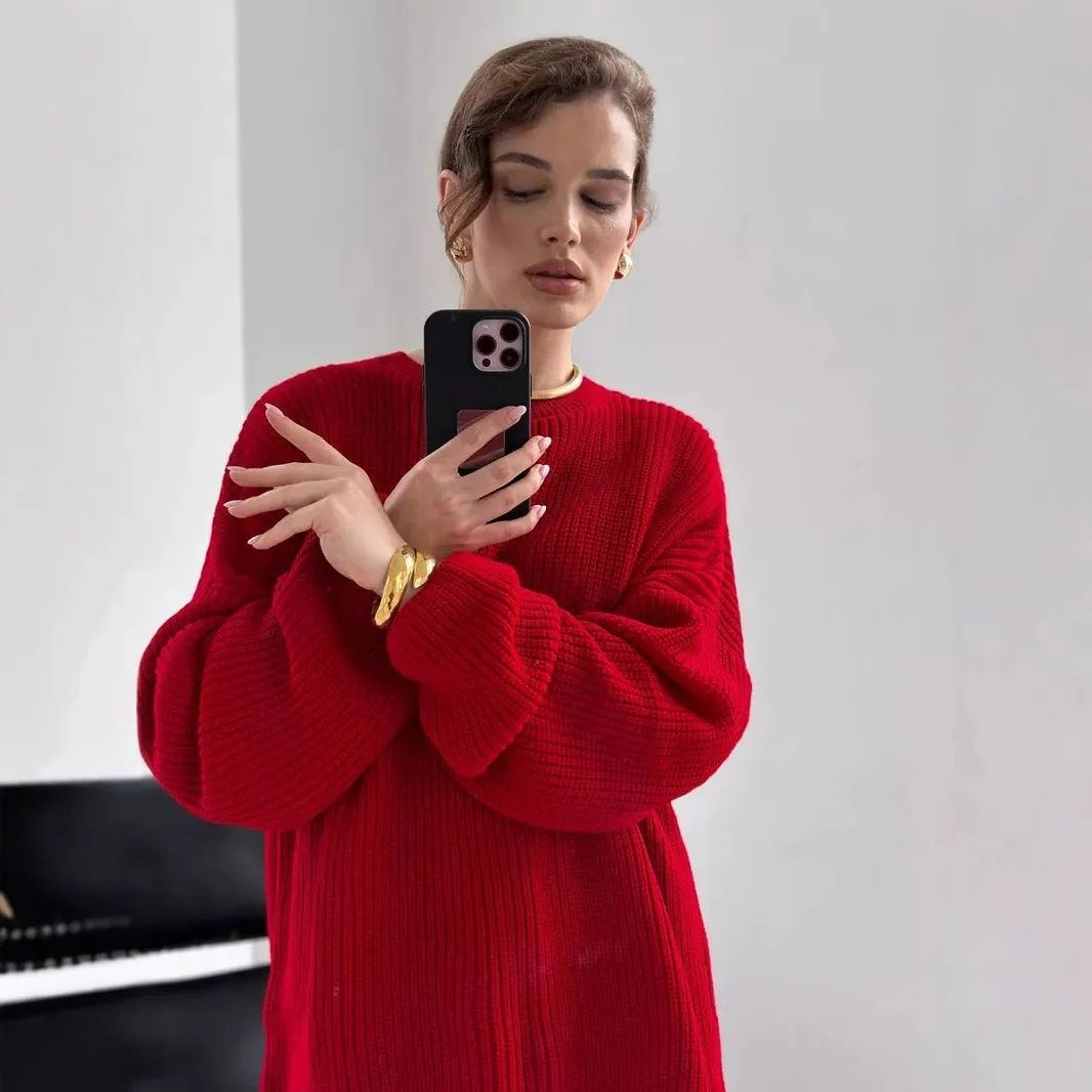 

2026 Autumn and Winter New Thick CashmereSweater Women O-Neck Pullover Sweater WarmLoose Knitted Base Sweater Jacket Tops