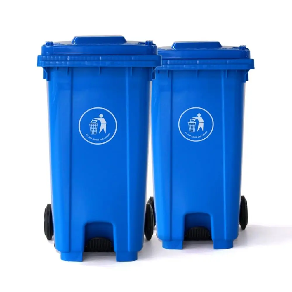 

Outdoor Trash Can with Lid and Wheels, 2 Pack 64 Gallon Trash Can with Foot Switch, Rolling Garbage Bin Suitable for Garage/Back