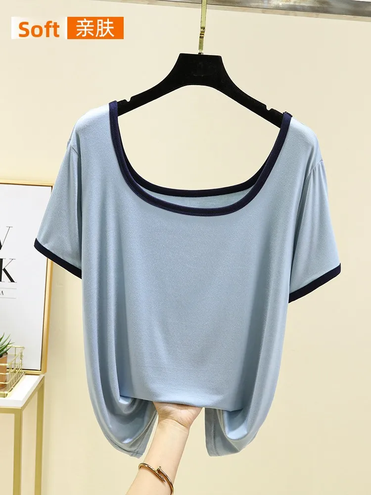 عارضة مشروط فضفاض ort Sve جولة Ne Base irt المرأة الصيف التخسيس تي شيرت يوليو الغزلان العلامة التجارية Faionable ملابس داخلية #4
