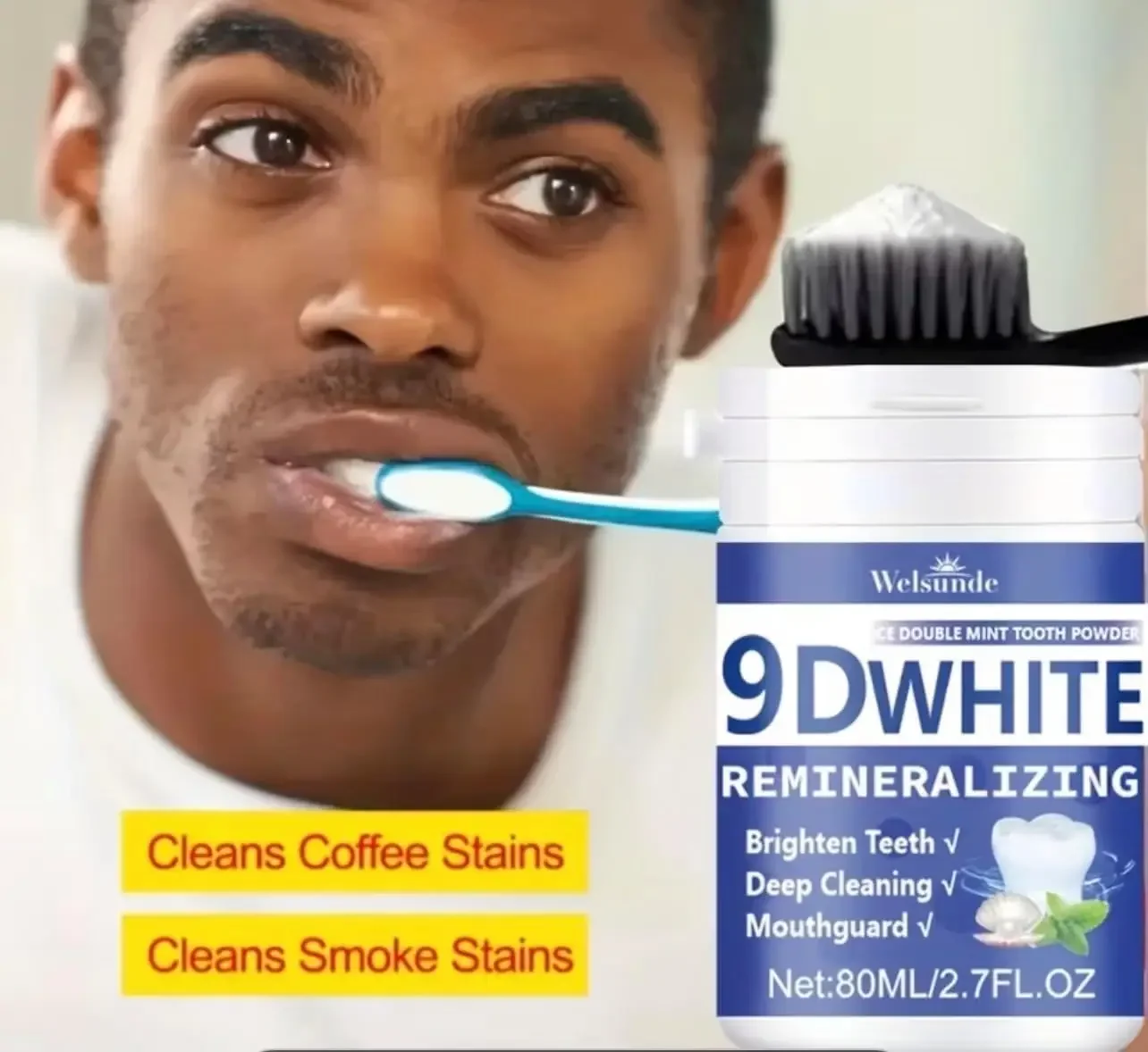 9D White Remineralizing Hydroxyapatite Tooth Powder, Tooth Whitening Powder, Deep Cleaning, Fresh Breath, Ideal for Oral Health