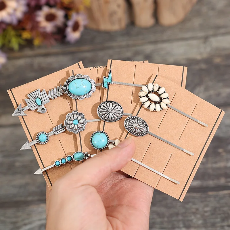 HAIR BOBBY PINS Set | Western Hair Pin Clips Barrette Pack | White or Turquoise Wedding Hair Accessories for Women Western Style