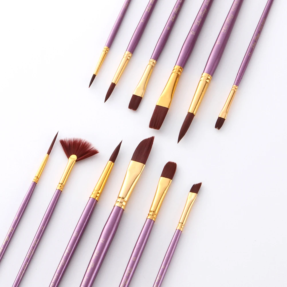 

12 Pcs Painting Brushes Set for All Levels Artists Nylon Painting Brush With Bag with Bag Students Wooden Art Supplies