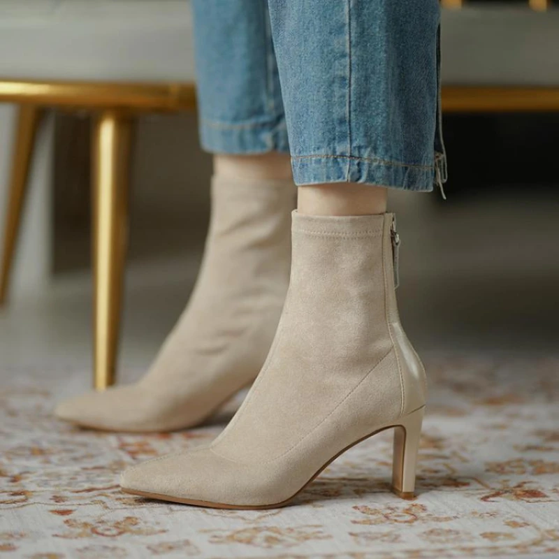 

Zipper Short Ankle Boots for Women European American Simple Boots Women Square Heel Fashion Comfort Versatile Trendy Work Shoes