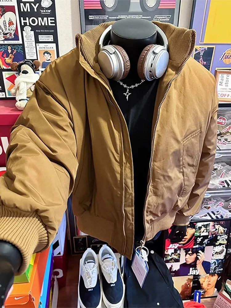 

American Sle Cotton Flight Jaet Men's Winter Bomber ort ape Jaet Baseball Sle Thi Warm Long Sve Zipper Coat