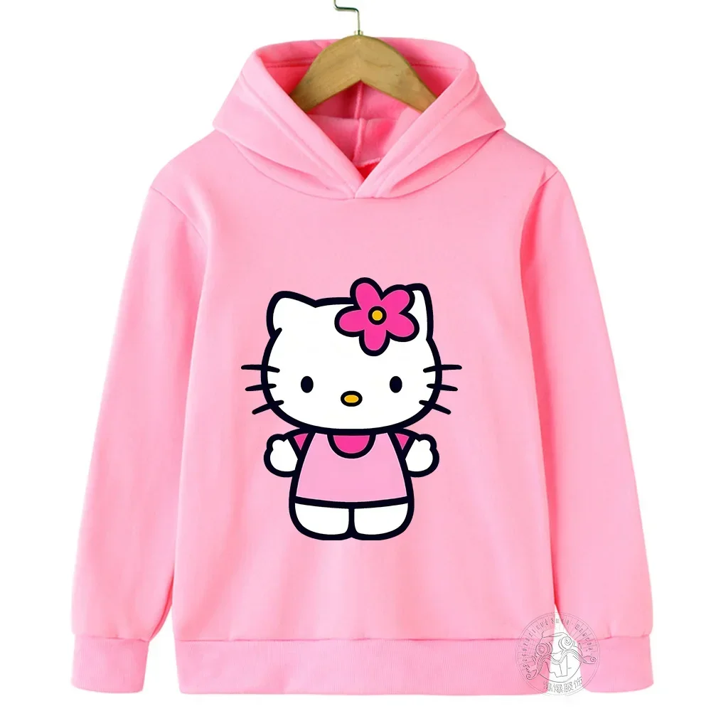 Hello Kitty Cartoon 3-14 Years Old Sunshine Boys Girls Pullover Kawaii Casual Sweatshirt Children's Outdoor Sports Kid Hoodie