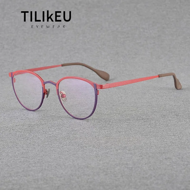 

Vintage Two-tone Designer Pure Titanium Eyeglass Frames for Men and Women Ultra-light Frosted Retro Oval Round Eyeglasses Frames