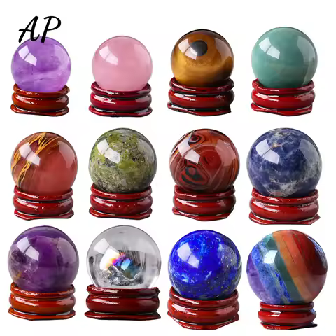 30MM Natural Amethyst Gem Ball Healing Crystals Reiki Wicca Chakra Sphere Rose Quartz Mineral Massage Globe Home Decoration
