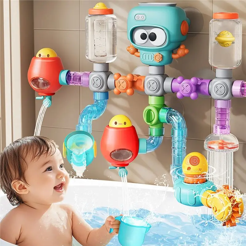 A63T-Water Game Set For Children Baby Bath With Strong Suction Cups Tube Spinner Squirt Shower Pool Gift For Toddlers Kids