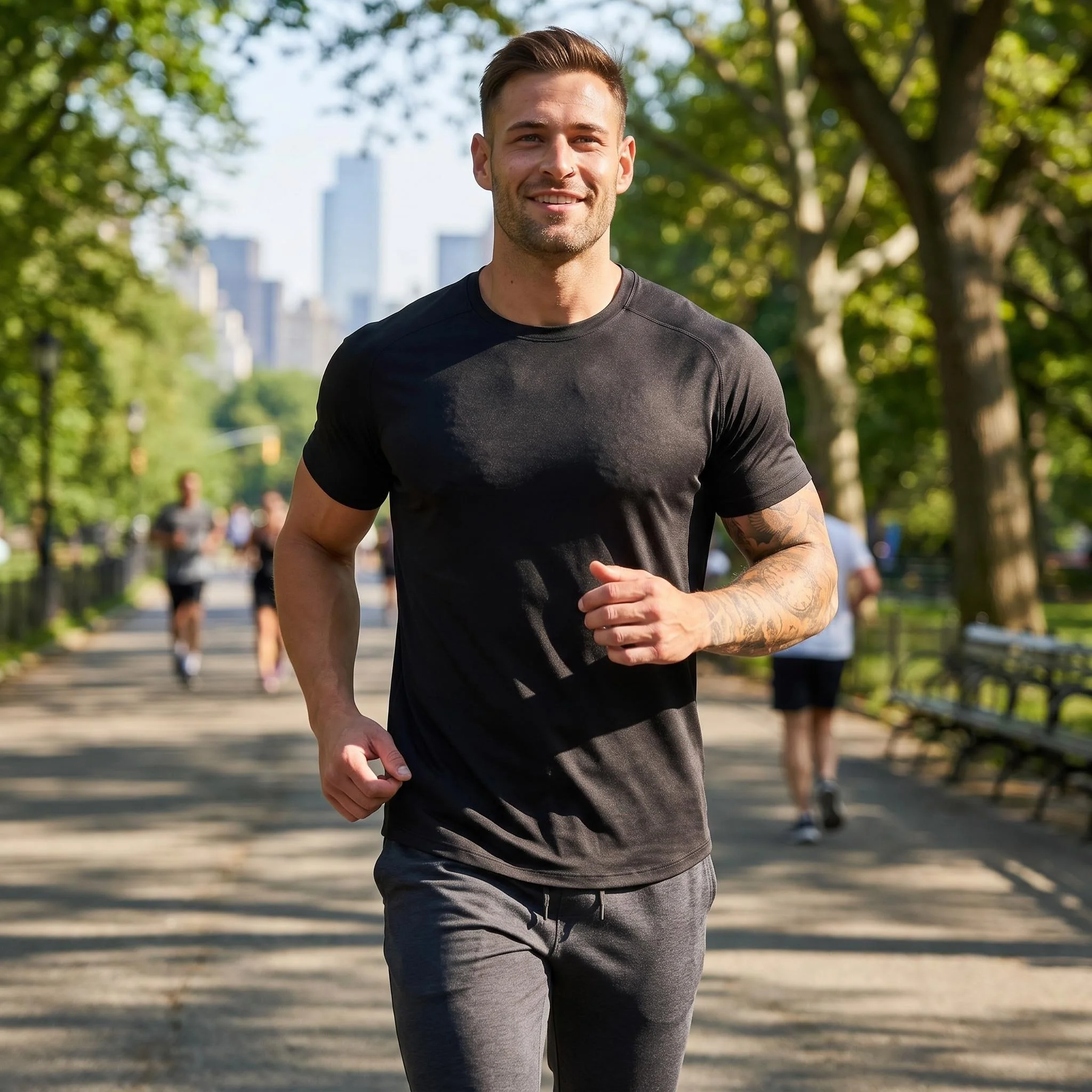 Herren Fitness Sommer Baumwoll-T-Shirt, Kurzarm, Eng Anliegend, Kompressions-Shirt, Sport-Sweatshirt, Trainings-Oberteil – Detail 6