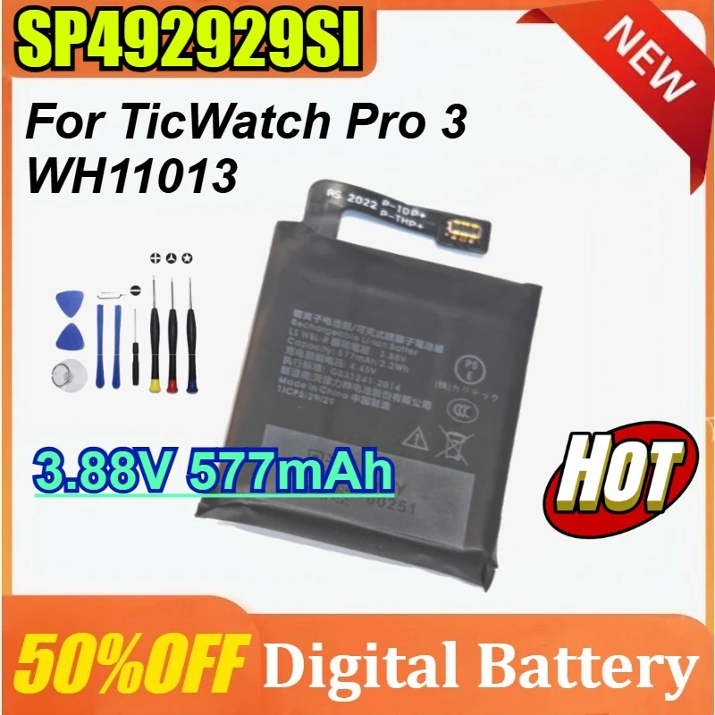 

3.88V 577mAh Battery for TicWatch Pro 3 Battery GPS Wear OS Smartwatch SP492929SI WH11013 Replacement Batteries + Tools