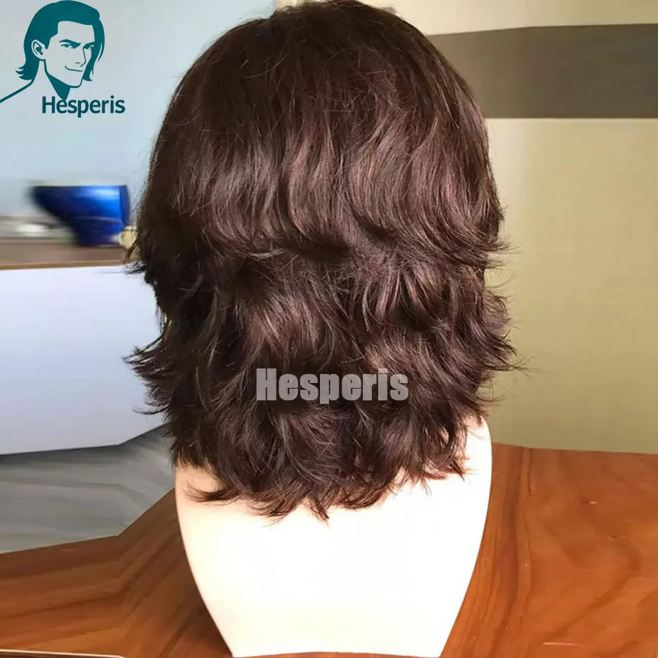 Hesperis Men Human Hair Daily Wear Brown Wigs Short Cut Wave 13x6 Lace Front Male Wigs With Side Part Pre Plucked Natural Wigs