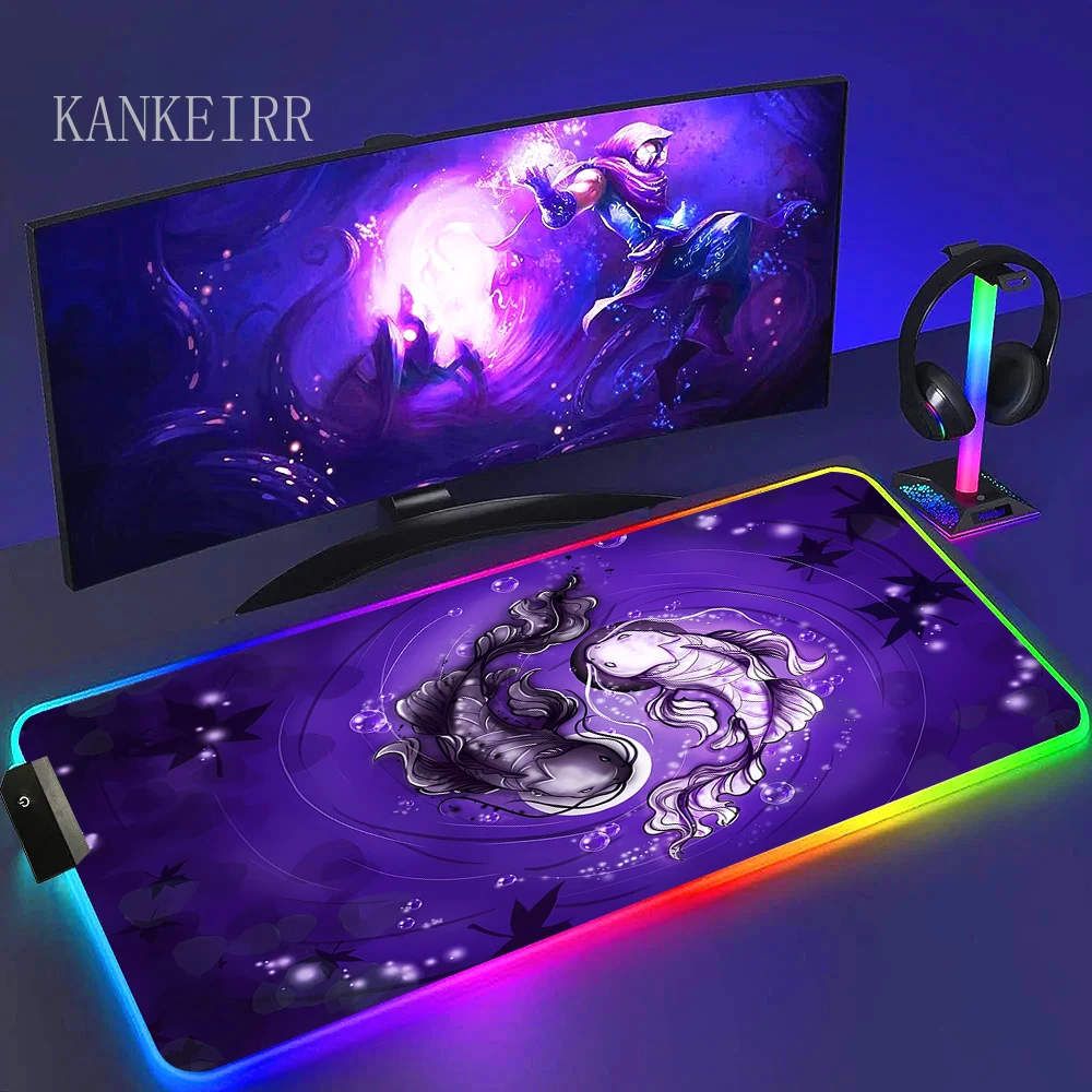 Yinyang Fish Carpets Mouse for Computer Desk Mat Xxl Gaming Mouse Pad 900x400 Deskmat Atk Mousepad Anime Office Rug RGB Cool LED