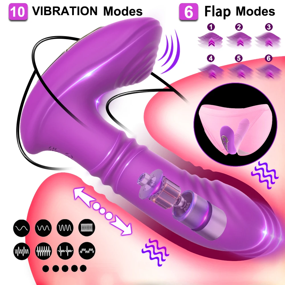 Wearable Tapping Telescopic Vibrator, 10 mode Silicone G Spot massage Imitating Penis Sex Toys For Women And Couples