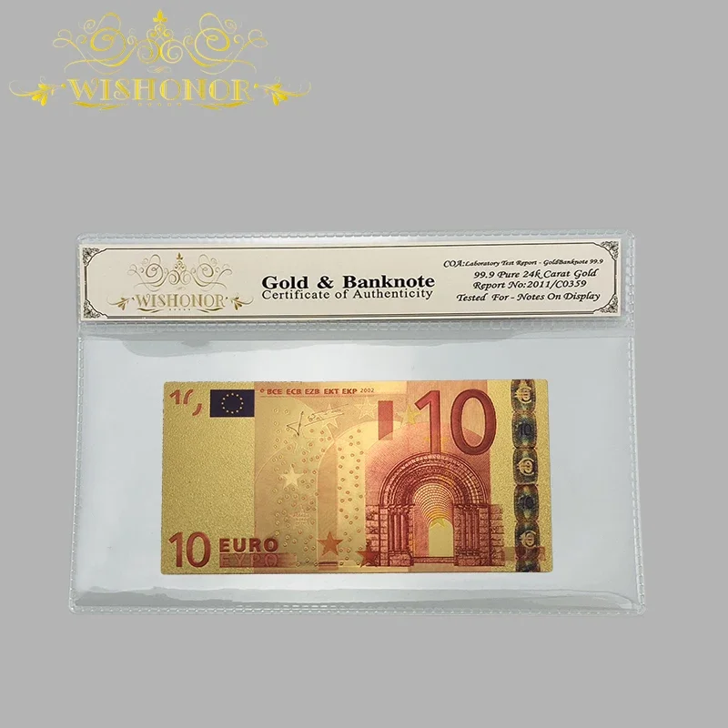 Wholesale Color Euro Banknotes 20 Euro Banknote in 24k Gold Plated With Plastic COA Frame For Gifts and Collection