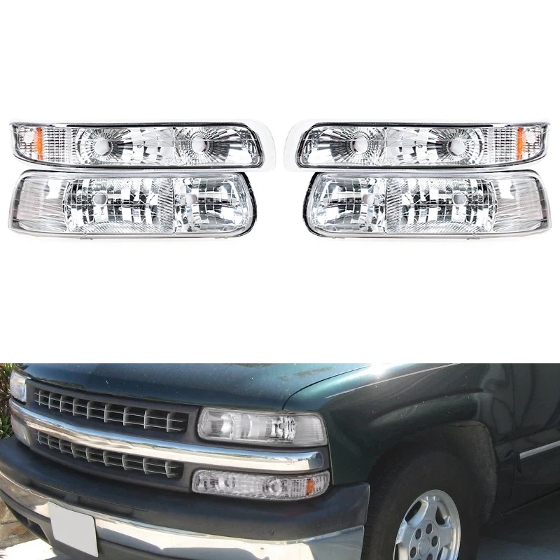 Car Headlights Corner Signal Lights Housing Clear Lens Without Light Bulb For Chevy Silverado 1999-2002 Suburban Tahoe 2000-2006