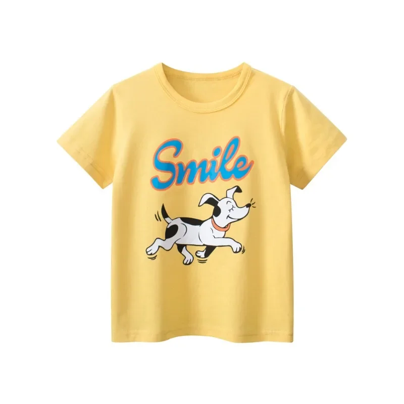 Children's Clothing 2025 Summer New Kids Short-sleeved T-shirt Cartoon Dog Letter Printing Baby Girls Clothes