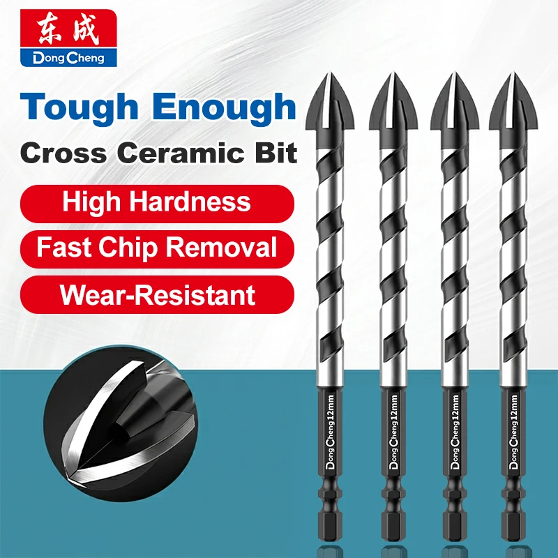 Ceramic Drill Bit Tungsten Carbide Cross Tip Tile Drill Bit 1/4 Hex Shank Dry Drilling Porcelain Bit 4 Flute 3 4 5 6 8 10 12mm