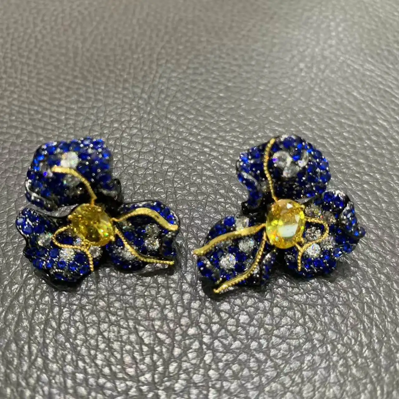 cute romantic flower stud earring 925 sterling silver with cubic zircon fine women jewelry red green blue