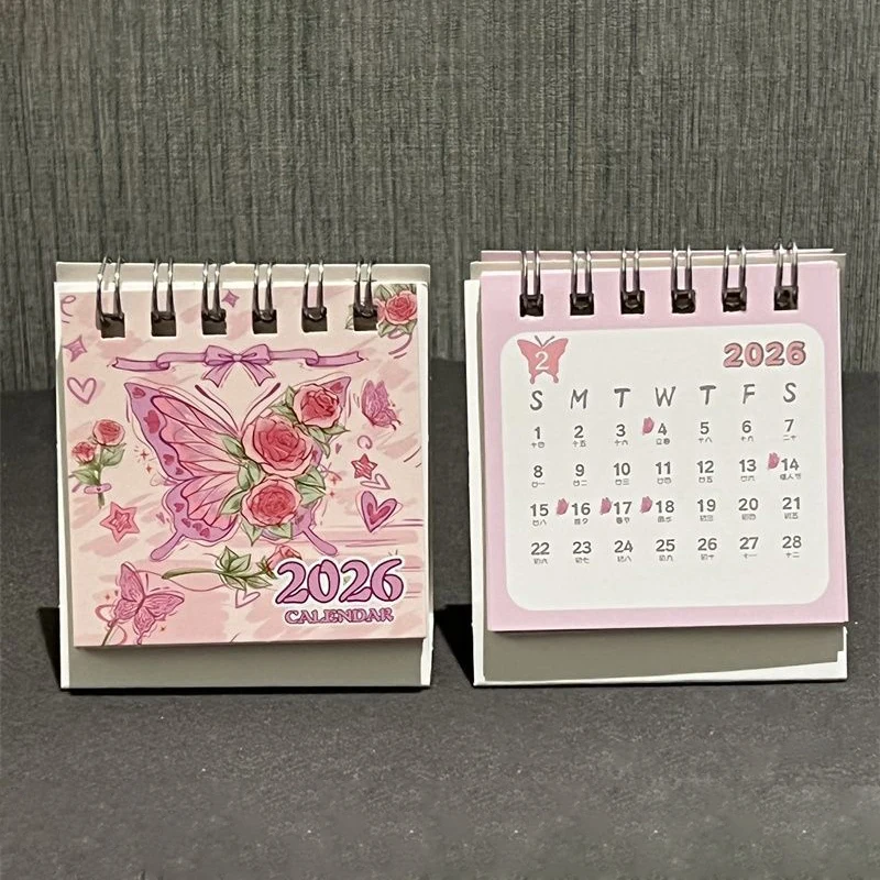 2026 Mini Desk Calendars Cute Butterfly Horse Design Paper Monthly Planner Daily Office & Personal Planning Cute Desk Decor
