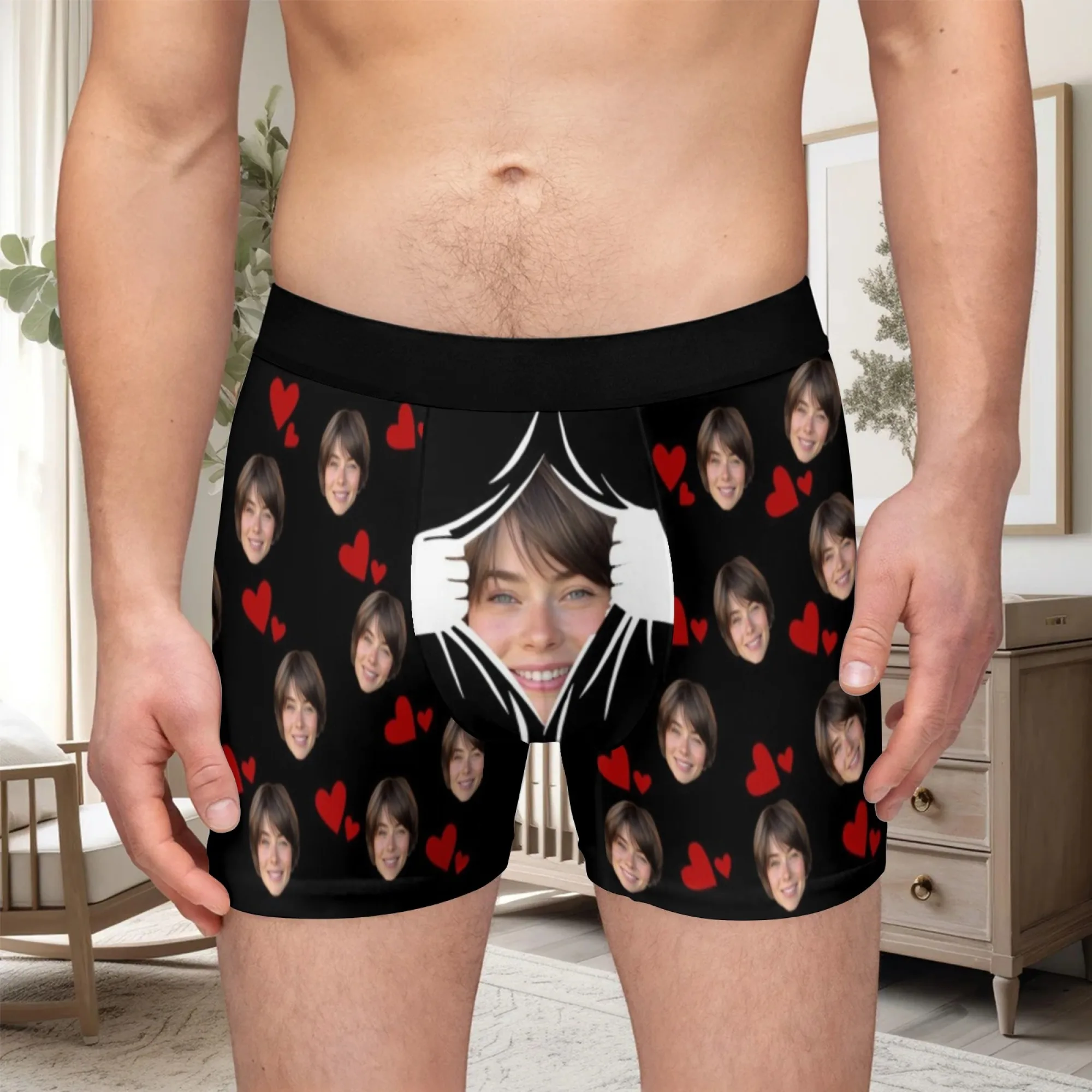 Valentine's Day Customizable Boxer Briefs for Men Personalized Underwear Funny Face Design Ideal Gift for Boyfriend Or Husband