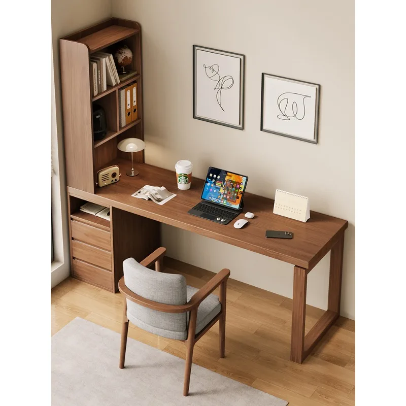 

Medieval style with drawers worktable all solid wood desk bookshelf integrated table