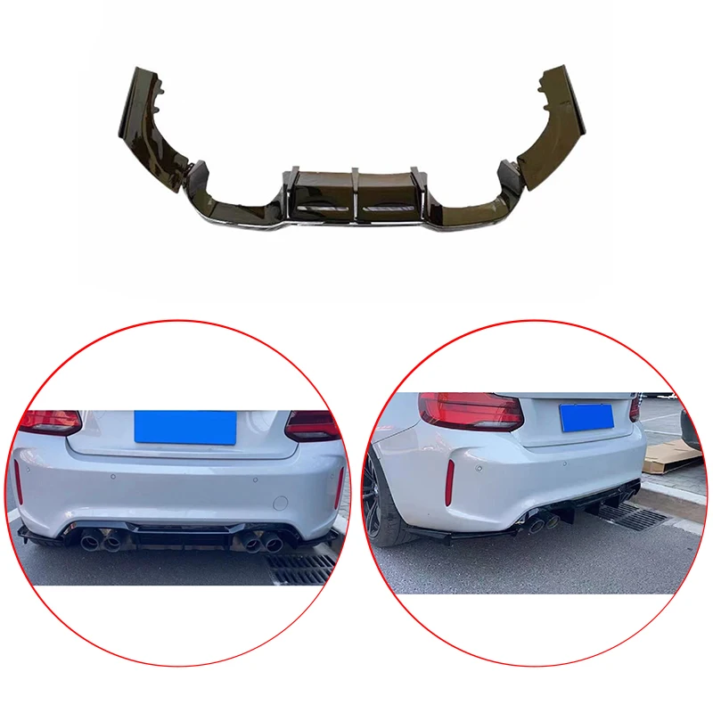 

For BMW 2 Series M2 M2C F87 Coupe 2016-2022 Competition V Style 3/Pcs Bumper Rear Diffuser Lip Spoiler Body Kits Glossy Black