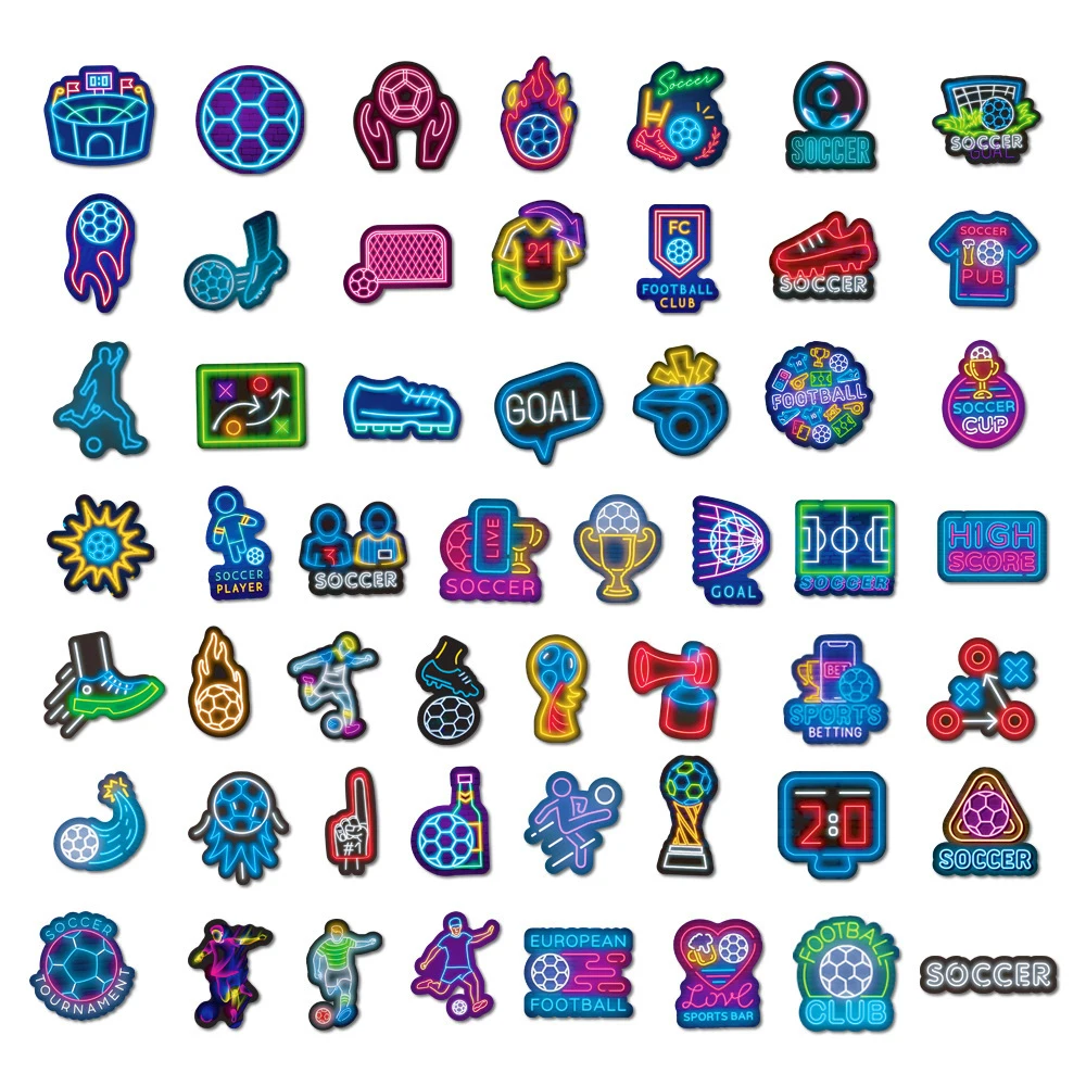 10/30/50pcs Cute Neon Style Football Stickers Soccer Game Cartoon Decals DIY Phone Laptop Luggage Skateboard Bike Graffiti Toys