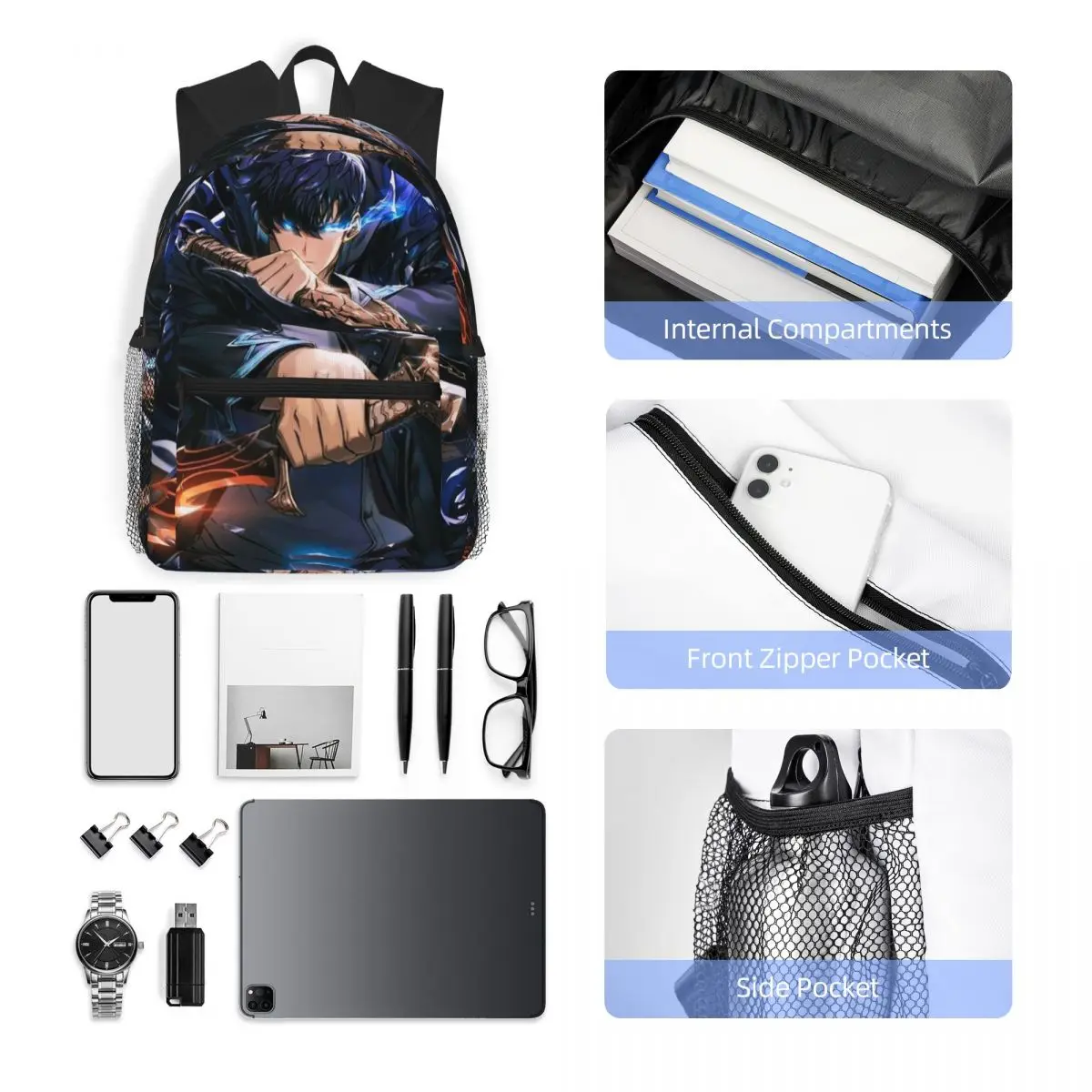 Anime solo nivelamento estudante mochila saco de escola caminhadas viagem daypack para homens mulheres moda bookbag sacos ombro