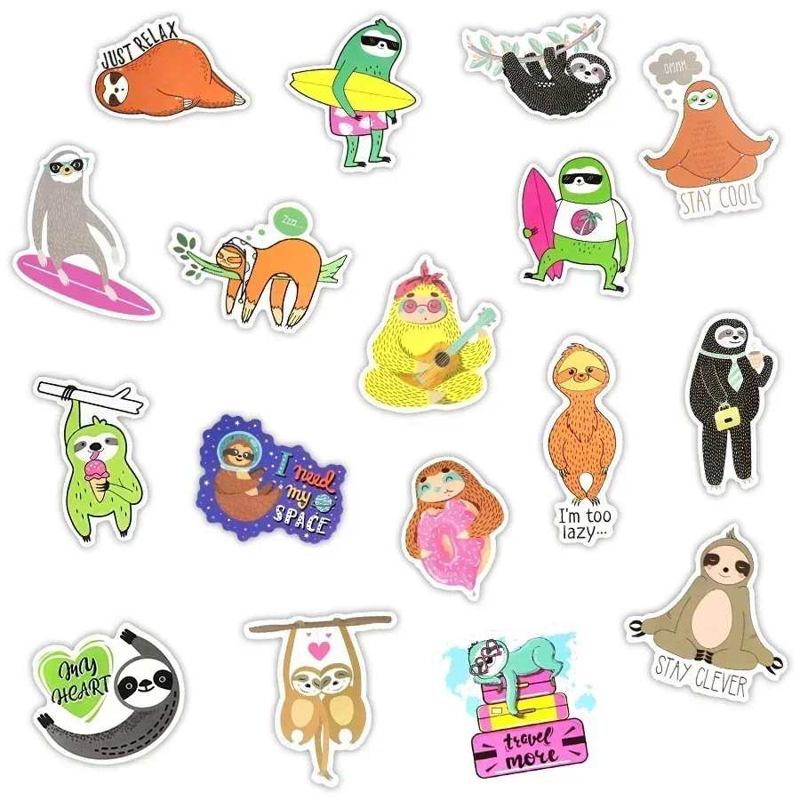 50 PCS Cartoon sloths Stickers for Car Bicycle Laptop Guitar Fridge Skateboard Luggage Waterproof Cute Sticker Decals Kids Toys